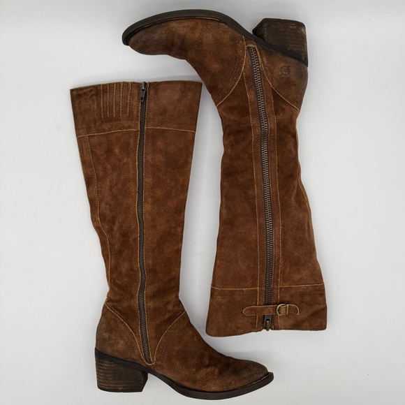 Born Poly Brown Suede Leather Tall Dual Zip Boots Size 7 M - Picture 7 of 14